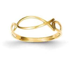 Polished Ichthus Ring in 14K Yellow Gold