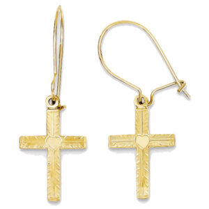 Polished & Satin Cross Earrings, 14K Gold