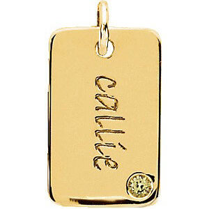 Posh Mommy Engravable Mini Dog Tag Pendant in 14K Yellow Gold