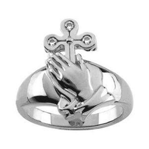 Praying Hands Diamond Cross Ring in White Gold