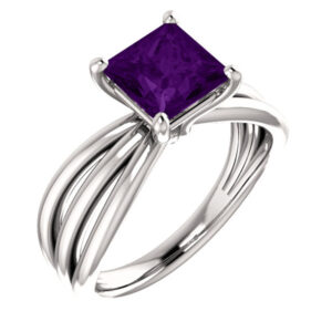 Princess-Cut Amethyst Tri-Band Ring, 14K White Gold