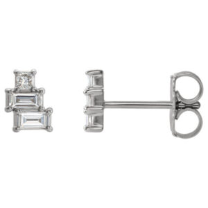 Princess-Cut Diamond and Straight-Baguette Stud Cluster Earrings