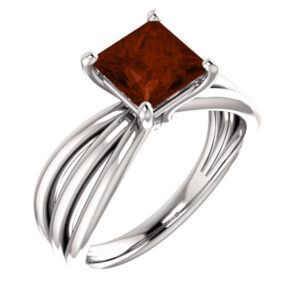 Princess-Cut Garnet Trinity Band Ring in 14K White Gold