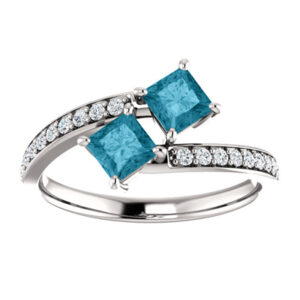 Princess Cut London Blue Topaz and Diamond Ring in 14K White Gold