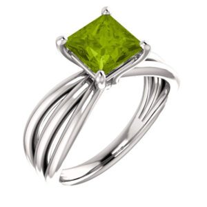 Princess-Cut Peridot Tri-Band Ring, 14K White Gold