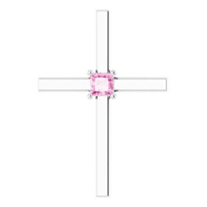 Princess-Cut Pink Sapphire Cross Necklace, 14K White Gold