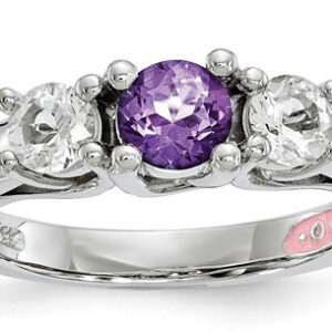 Purple Swarovski and White Topaz Three Stone Ring