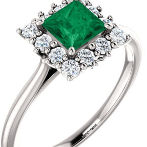 Rainforest Green Princess-Cut Topaz Diamond Halo Ring