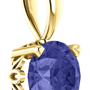 Real Tanzanite Gemstone Solitaire Pendant, 14K Yellow Gold