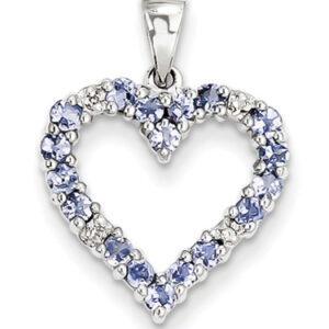 Real Tanzanite and Diamond Heart Pendant, Sterling Silver