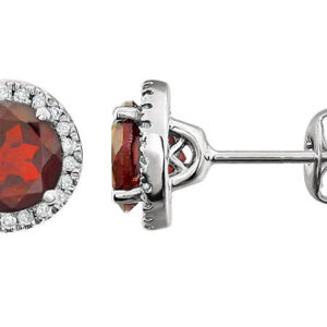 Red Garnet Diamond Halo Stud Earrings