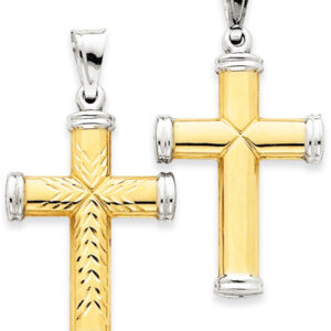 Reversible 14K Gold Cross Pendant with Rhodium Tips