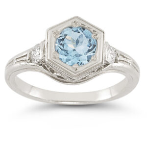 Roman Art Deco Aquamarine and Diamond Ring