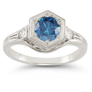 Roman Art Deco London Blue and White Sapphire Ring in .925 Sterling Silver