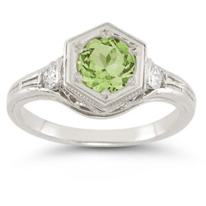 Roman Art Deco Peridot and Diamond Ring