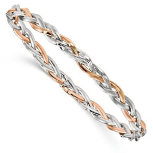 Rose Gold and White Braided Bangle Bracelet