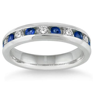 Sapphire and Diamond Channel Band, 14K White Gold