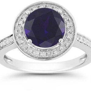 Sapphire and Diamond Halo Ring in 14K White Gold