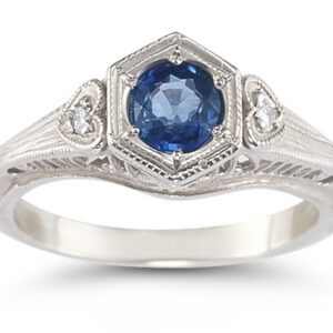 Sapphire and Diamond Heart Ring in 14K White Gold
