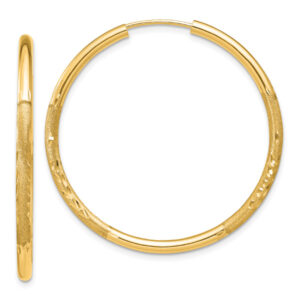 Satin-Finished Diamond-Cut 1 3/16" Endless Hoop Earrings, 14K Gold