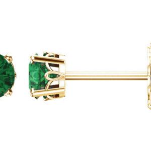 Scrollwork Emerald Stud Earrings, 14K Yellow Gold