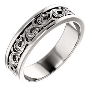 Sculpted Paisley Wedding Band Ring, 14K White Gold