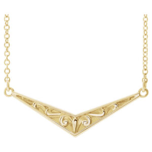 Sculptural-Inspired V Bar Necklace in 14K Gold, 16" - 18"