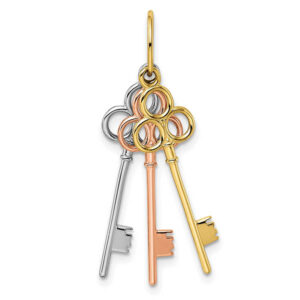 Set of 3 14K Tri-Color Gold Key Necklace Pendant