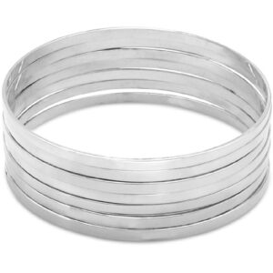 Set of 7 Flat Bangle Bracelets in Sterling Silver