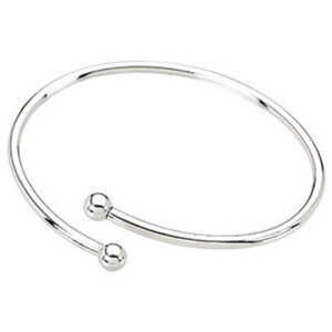 Silver Cuff Bangle Charm Bracelet with Threaded Balls