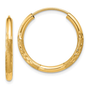 Small 1/2" Satin-Finished Endless Diamond-Cut Hoop Earrings, 14K Gold