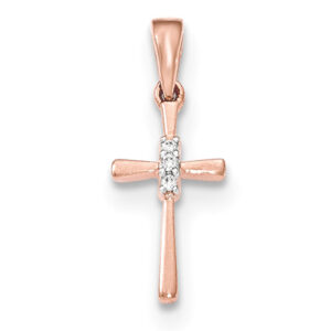 Small 14K Rose Gold 3-Stone Trinity Diamond Cross Pendant