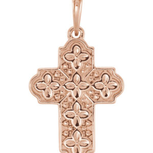 Small 14K Rose Gold Ornate Floral Cross Pendant