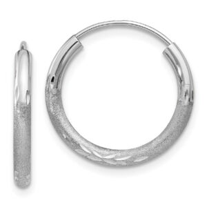 Small 14K White Gold Satin and Diamond-Cut Endless Hoop Earrings (9/16")