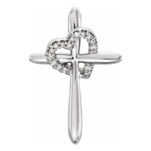 Small Heart with Cross Diamond Pendant