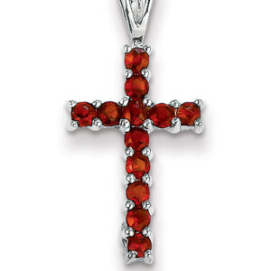 Small Prong-Set Garnet Cross Pendant, 14K White Gold