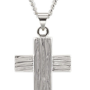 Small Rugged Cross Pendant, 14K White Gold