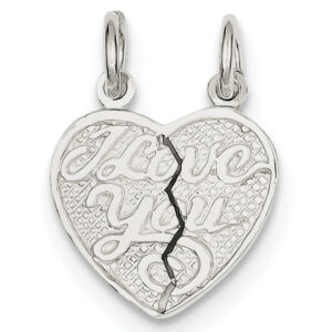 Small Sterling Silver I Love You Break-Apart Heart Pendant