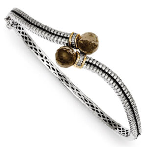 Smoky Quartz Silver & Gold Bangle Bracelet