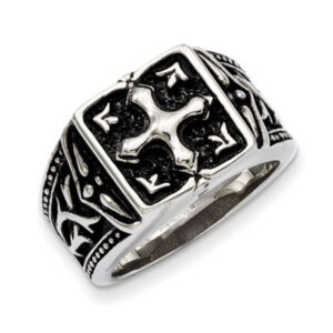 Stainless Steel Antiquated Cross Ring