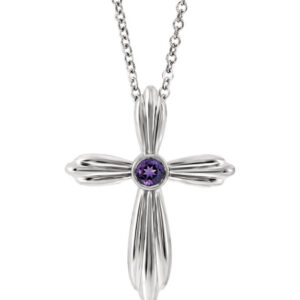 Sterling Silver Bezel Amethyst Cross Necklace