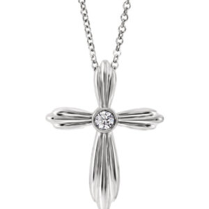 Sterling Silver Bezel Diamond Cross Necklace