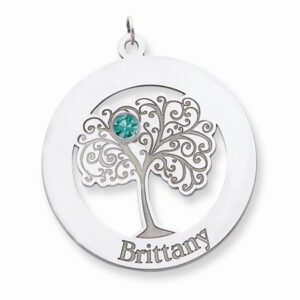 Sterling Silver Family Tree Circle Pendant with 1 Stone