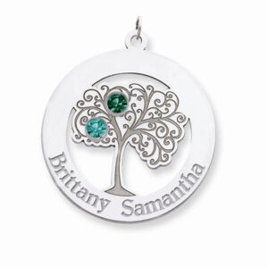 Sterling Silver Family Tree Circle Pendant with 2 Stones