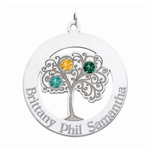 Sterling Silver Family Tree Circle Pendant with 3 Stones