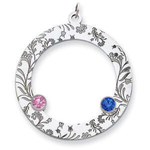 Sterling Silver Floral Circle Family Pendant with 2 Stones