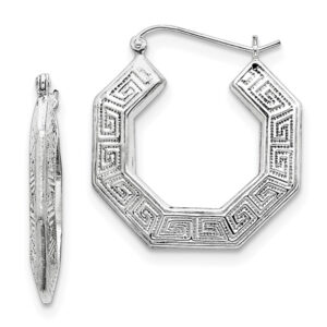 Sterling Silver Greek Key Hoop Earrings