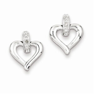 Sterling Silver Heart with Diamond Earrings