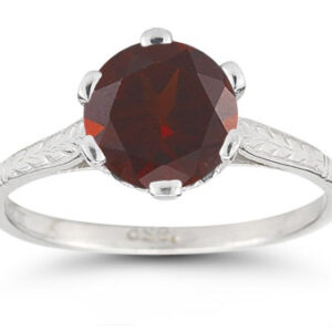 Sterling Silver Vintage Floral Garnet Ring