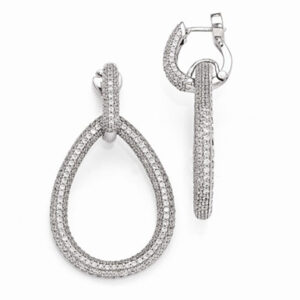 Sterling Silver and CZ Teardrop Hinged Hoop Dangle Earrings